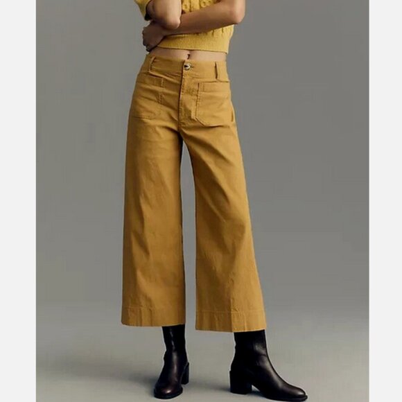 Anthropologie Maeve The Colette Cropped Wide-Leg Pants Copper Golden 31 New - Picture 1 of 5